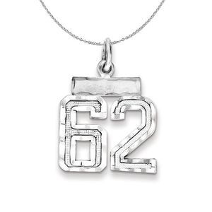 Silver, Varsity Collection, Small D/C Number 62 Necklace - 20 In